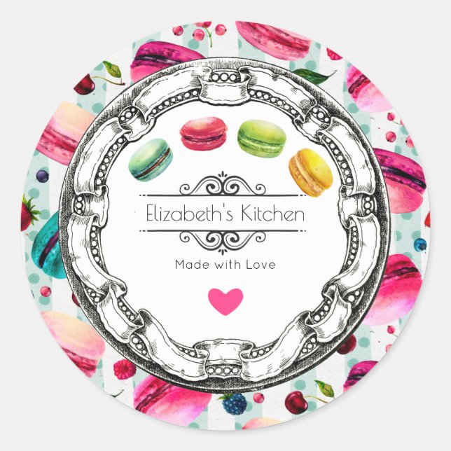 Made with Liebe Macarons Konditorei Backen Runder Aufkleber (Vorderseite)