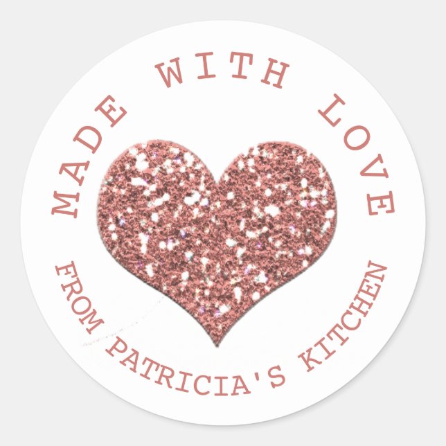 Made with Liebe Rose Gold Glitzer Heart Homemade Runder Aufkleber (Vorderseite)