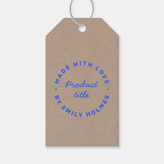 Made with Liebe | Rustic Kraft Blue Stilvoll Retro Geschenkanhänger (Vorderseite)