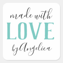 Made with Liebe Script Turquoise Business Quadratischer Aufkleber