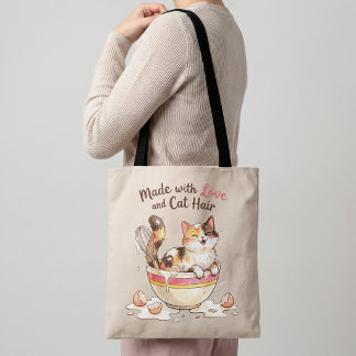 Made With Love and Cat Hair Funny Cat Mom Tote Bag Tasche