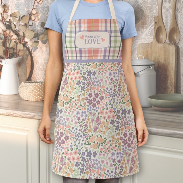 Made with Love Apron – Pastel Plaid & Blooms Schürze ("Made with Love" Floral Apron for Mom – Pastel Plaid & Blooms)