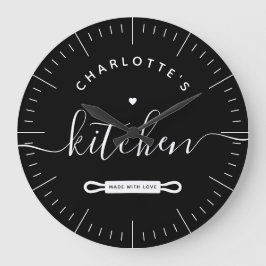 Made With Love Modern Black Custom Name Kitchen Große Wanduhr