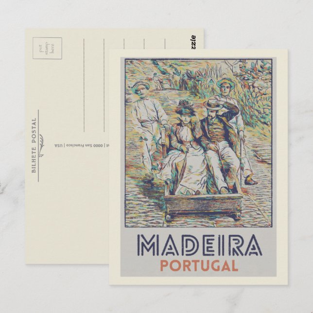 Madeira carreiros do monte illustriert Portugal Postkarte (Vorne/Hinten)