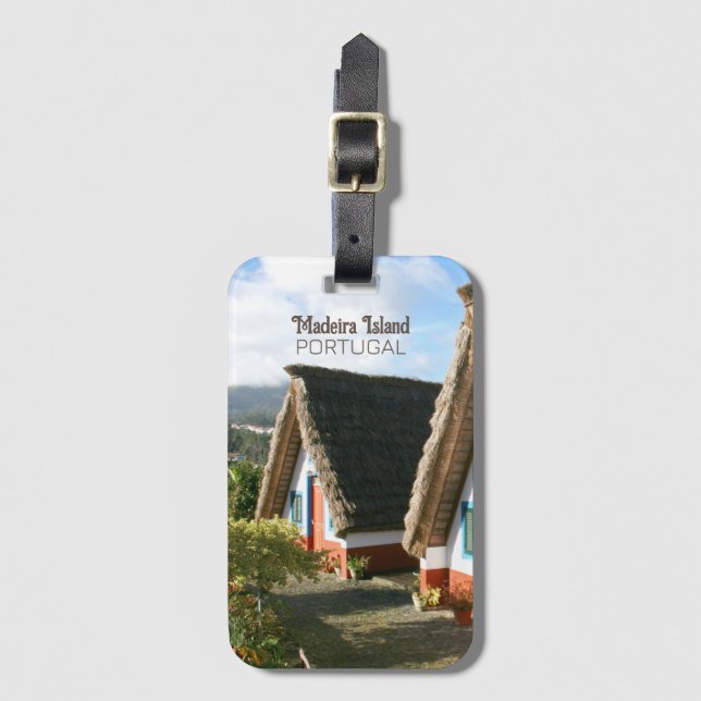 Madeira Island Foto mit typischen Häusern, Portuga Gepäckanhänger (Vorderseite Vertikal)