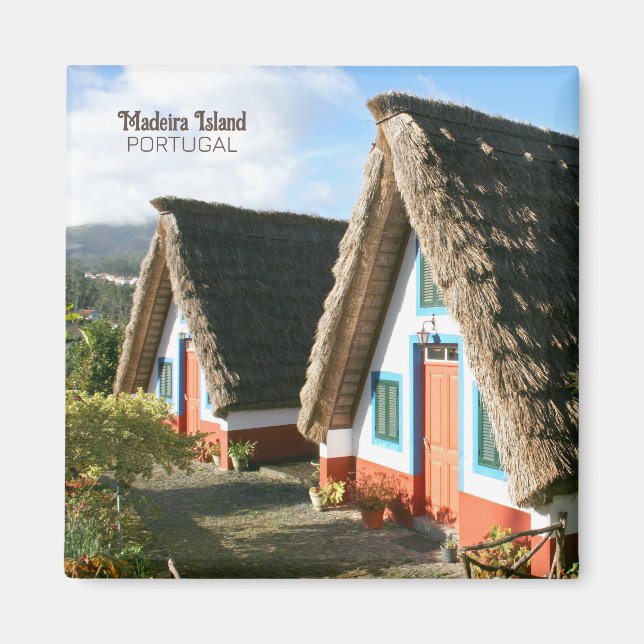 Madeira Island Foto mit typischen Häusern, Portuga Magnet (Vorne)