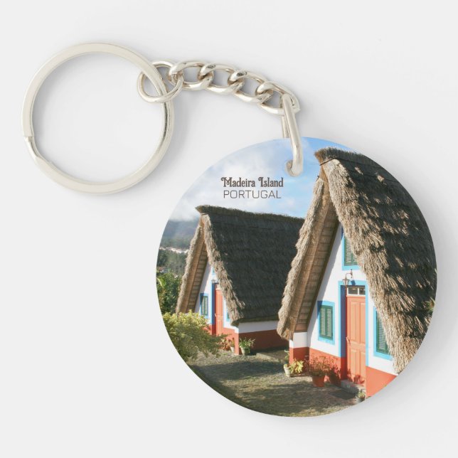 Madeira Island Foto mit typischen Häusern, Portuga Schlüsselanhänger (Vorderseite)
