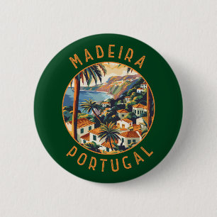 Madeira Portugal Retro Distressed Circle Button