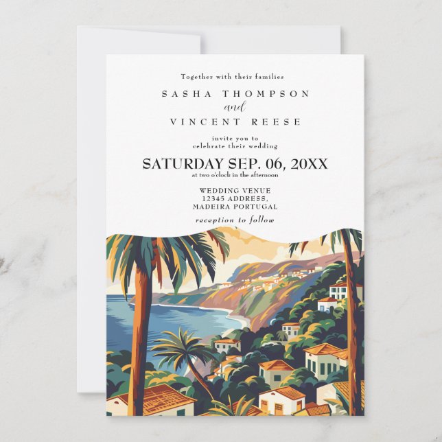 Madeira Portugal Wedding Invitation Retro (Devant)