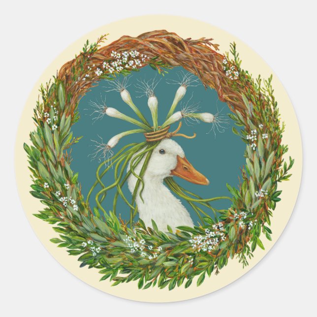 Madeline die Ente in Kranzklebern Runder Aufkleber (Vorderseite)