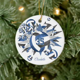 Mädels aus blauem schwarzem Volleyball Keramik Ornament
