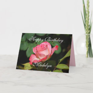 Madelyn Happy Birthday Pink and White Rose Karte