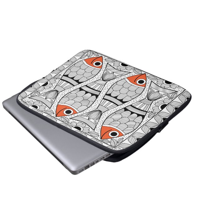 Madhubani 4 Fische Laptopschutzhülle (Vorne Knopf)