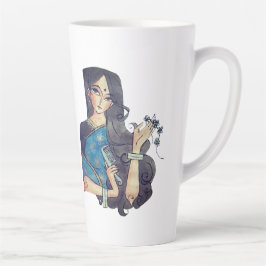 Madhubani-Blauer Fisch und traditionelle Dame latt Milchtasse