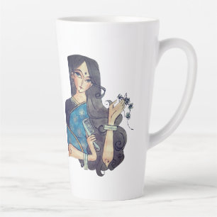 Madhubani-Blauer Fisch und traditionelle Dame latt Milchtasse