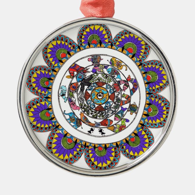 Madhubani Mandalaverzierungen Silbernes Ornament (Vorne)