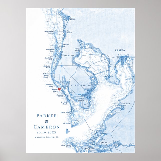 Madiera Beach FL Map Wedding Guest Book Poster (Vorne)