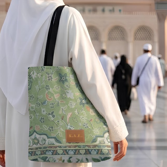 Madinah-Grüner-Teppichdruck-Leder-Optik-Patch-Gesc Tasche (Von Creator hochgeladen)