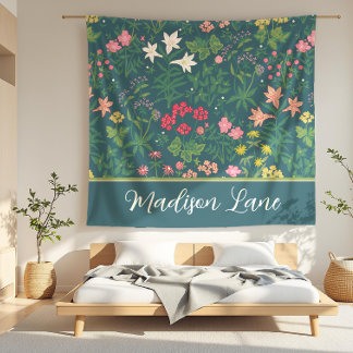 Madison Laine Dark Blue Art Nouveau Floral Field Fleecedecke