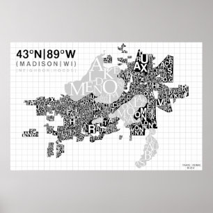 Madison-Nachbarschafts-Typografie-Karte - B&W Poster