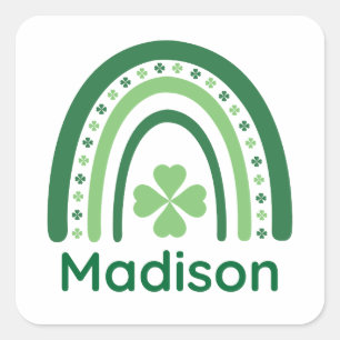 Madison Name Clover Boho Rainbow Quadratischer Aufkleber