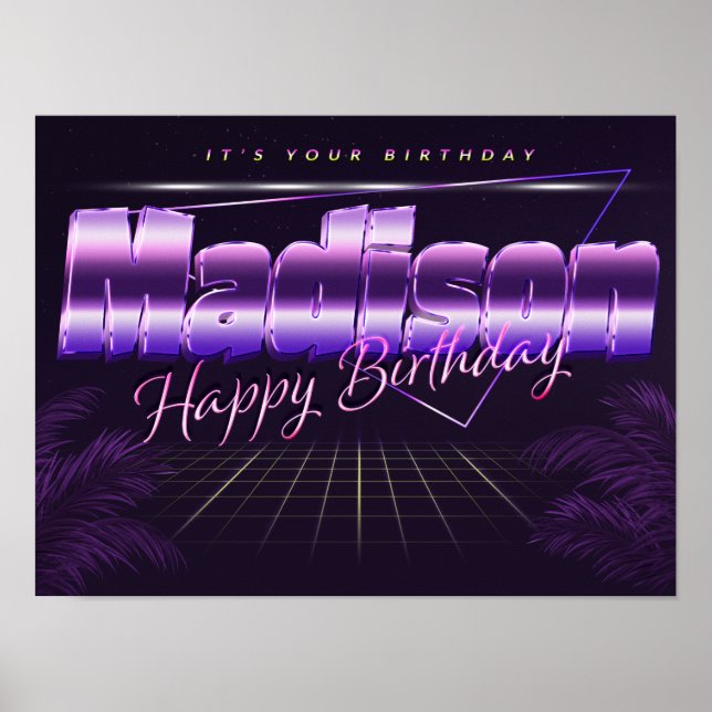 Madison Name Vorname lila retro Poster Geburtstag (Vorne)