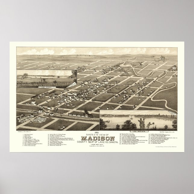 Madison, SD Panoramic Map - 1883 Poster (Vorne)