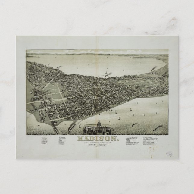 Madison, Staat Hauptstadt Wisconsin (1885) Postkarte (Vorderseite)