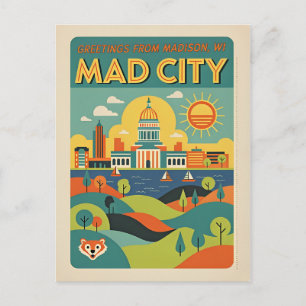Madison WI „Mad City“ Retro Art Postkarte