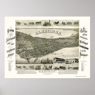 Madison, WI Panorama Karte - 1885 Poster