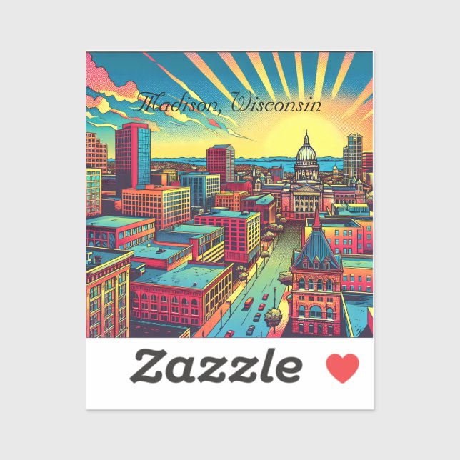 Madison, Wisconsin City Skyline bei Sunset Aufkleber (Blatt)