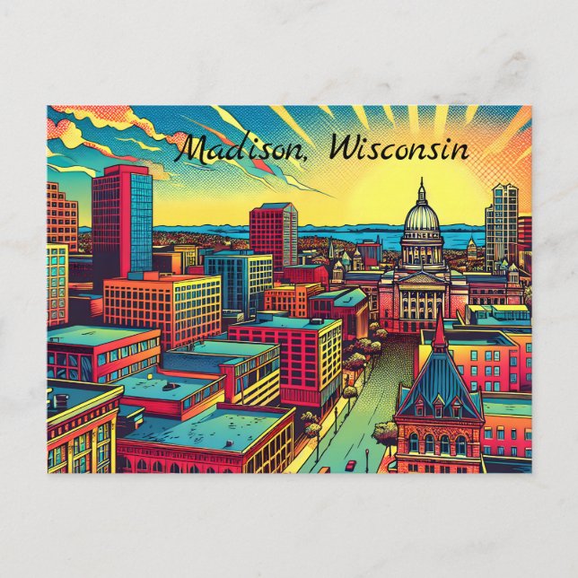 Madison, Wisconsin City Skyline bei Sunset Postkarte (Vorderseite)