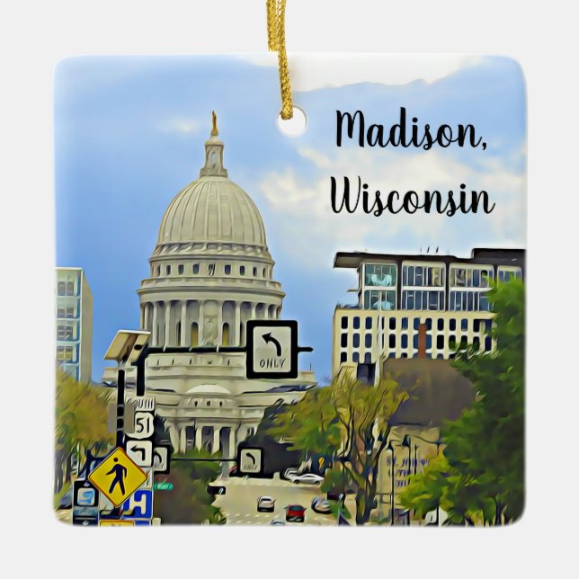 Madison, Wisconsin City View Capitol Building Keramikornament (Vorderseite)