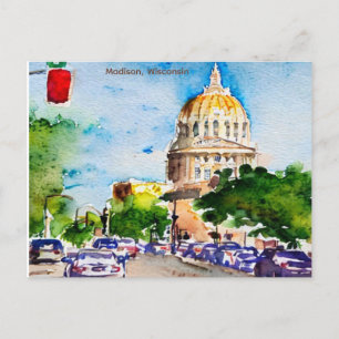 Madison, Wisconsin, Hauptstadt, Aquarell Postkarte