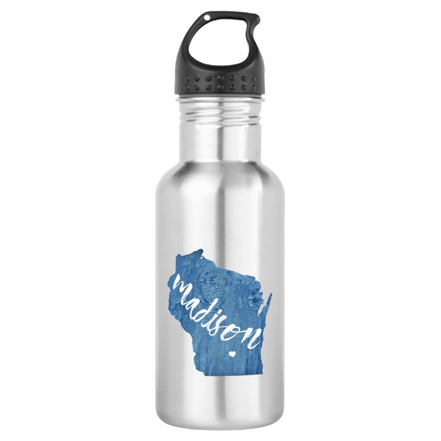 Madison, Wisconsin Holzkörner Edelstahlflasche (Vorderseite)