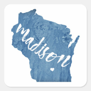 Madison, Wisconsin Holzkörner Quadratischer Aufkleber