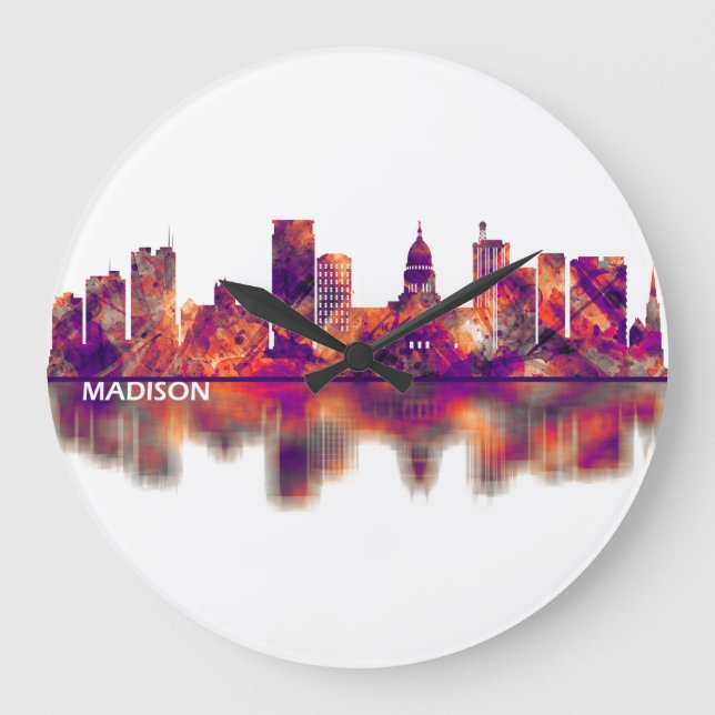 Madison Wisconsin Skyline Große Wanduhr (Vorderseite)