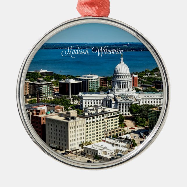Madison, Wisconsin Skyline Ornament Aus Metall (Vorne)