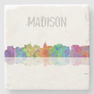 MADISON, WISCONSON SKYLINE - Stein trinkt Steinuntersetzer