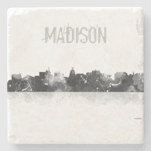 MADISON, WISCONSON SKYLINE - Stein trinkt Steinuntersetzer