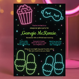 MÄDLICH GLOW SLEEPOVER NEON PAJAMA PARTY EINLADUNG