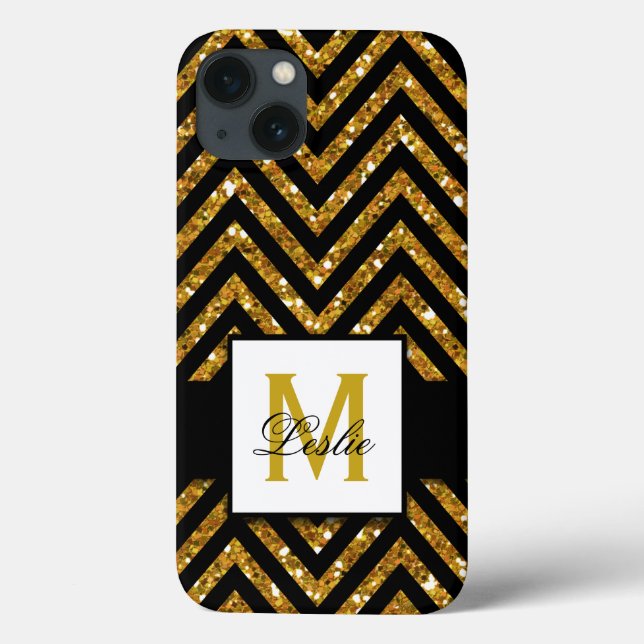 MÄDLICH, PERSONALISIERT GOLD GLITZER ZICKZACK PATT Case-Mate iPhone HÜLLE (Rückseite)