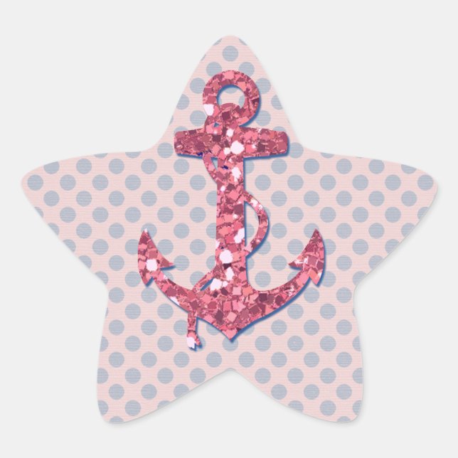 MÄDLICH PINK GLITZER ANCHOR DOTS PATTERN  Stern-Aufkleber (Vorderseite)
