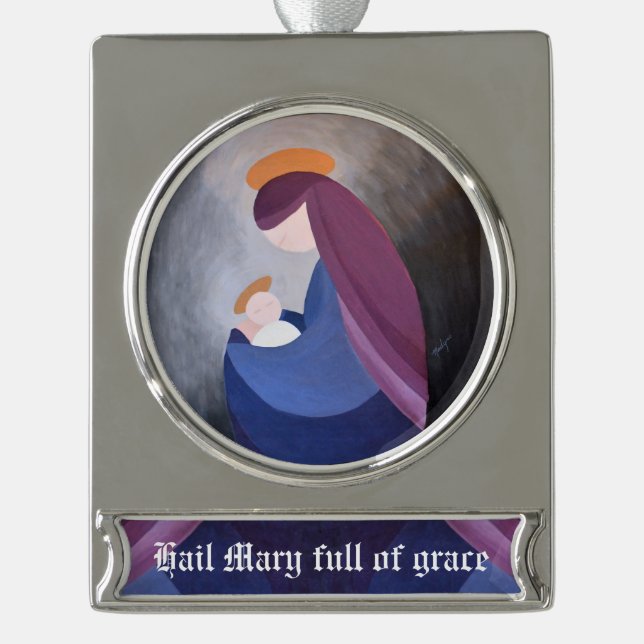 Madonn und Kind Banner-Ornament Silber (Vorderseite)