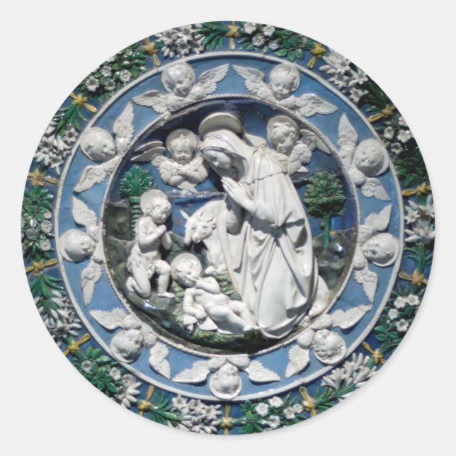 Madonna Adoring by Della Robbia Runder Aufkleber (Vorderseite)