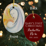Madonna and Child Baby's First Christmas Ornament<br><div class="desc">This Madonna and Child ornament ornament can be personalized to fit your occasion. The front is designed with an inspirational watercolor image,  and the back color with text can be changed to suit holiday gifts or birthdays for newborns.</div>