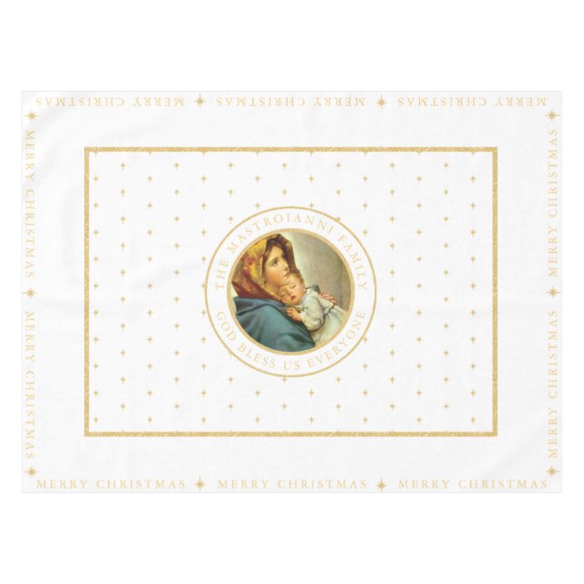 Madonna & Child Katholische Weihnachtsgeschenk Tischdecke (Vorderseite (Horizontal))