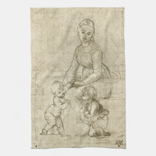 Madonna, Christus und Johannes Baptist von Rapahel Geschirrtuch (Vertikal)