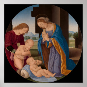 Madonna, der das Kind mit dem Säuglings-Heiligen Poster