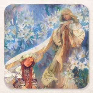 Madonna der Lilie, Mucha Rechteckiger Pappuntersetzer